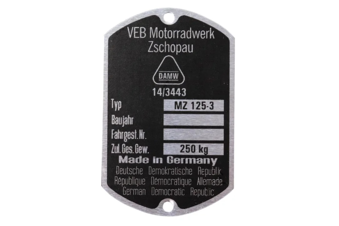 Typenschild f. MZ RT 125/3